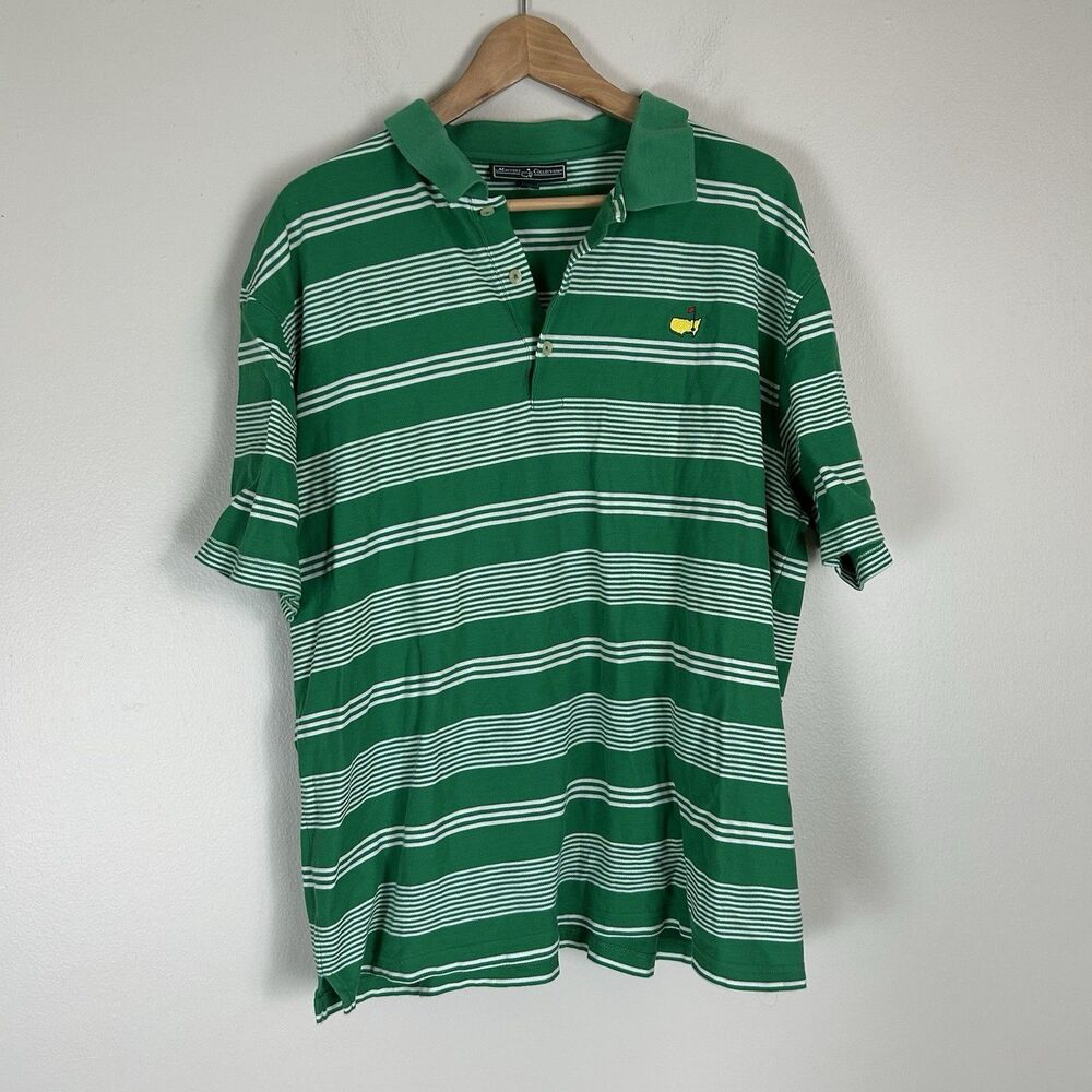 Masters Collection Polo Shirt Men XXL Green Striped Pima Cotton Golf Embroidered